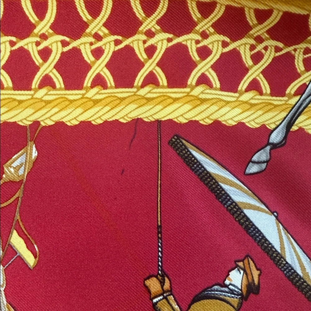 Hermes Red and Gold Equestrian Motif Silk Scarf - Picture 7 of 7